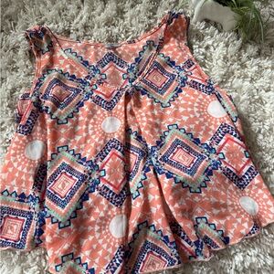 Charlotte Russe Peach and Blue Geometric Tank Top